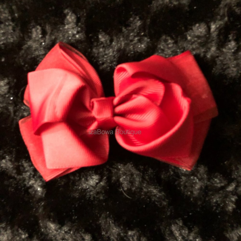 Scarlet Red 4" Double Stacked Organza Boutique Bow     5B2005  Handmade NWT
